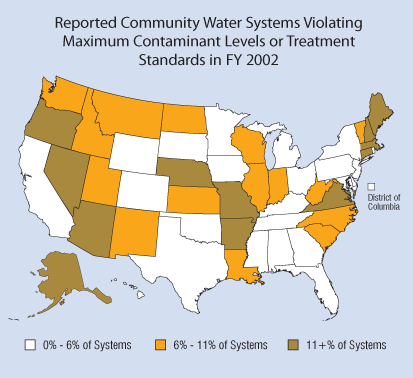 U.S. Exceeded Maximum Contaminants map